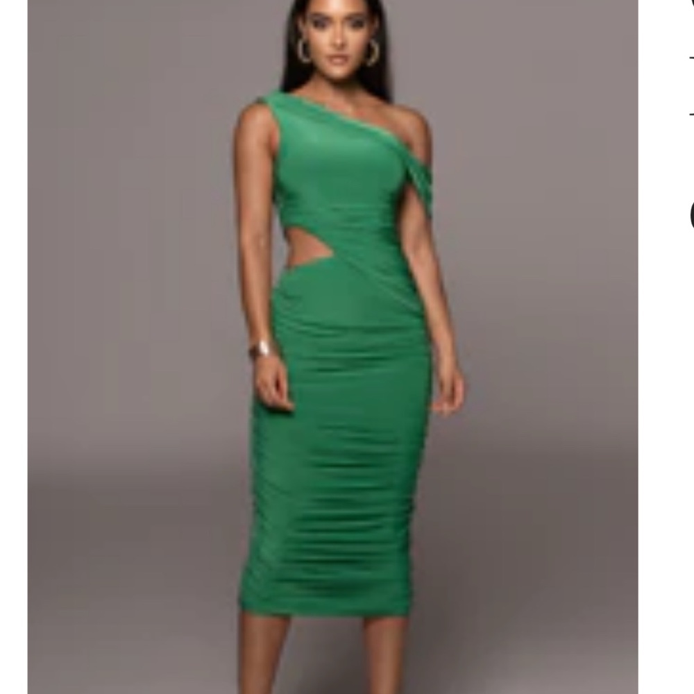 JLUXLABEL One-Shoulder Green Dress